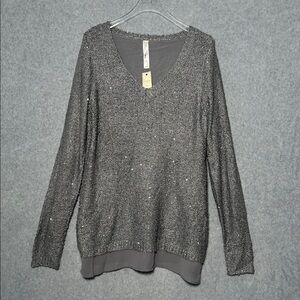 Pina Rossi women’s knit sparkle sweater NWT M silver metallic